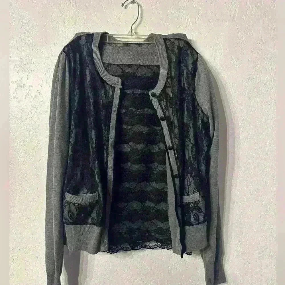 Sharagano Studio Cardigan &  Skirt black and gray sz 10 Skirt Large Cardigan